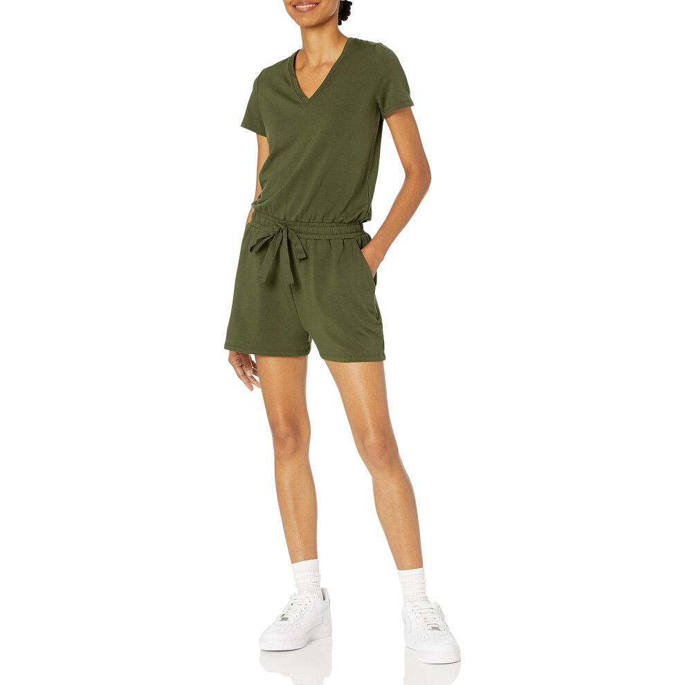 Amazon Essentials Women's Supersoft Terry Short-Sleeve V-Neck Romper (