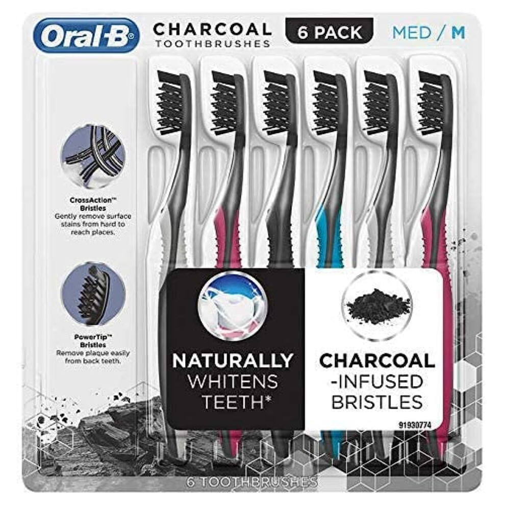 Oral-B Toothbrush Charcoal Infused CrossAction Bristles remove Plaque