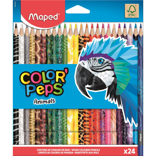 Lápis de cor - Maped - Color'Peps Animais - 24 lápis - Madeira FSC - Triangular