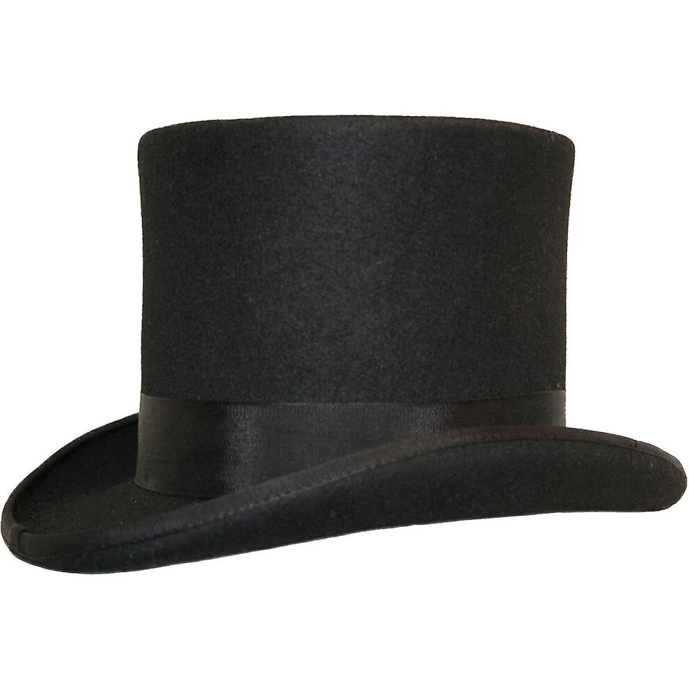 (Black, XL) Hand Made Wool Top Hat Satin Lined Small To Xxl