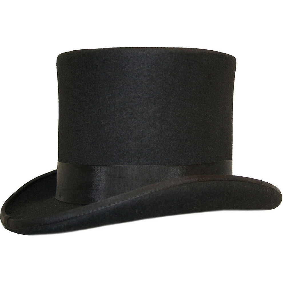 (Dark Grey, L) Hand Made Wool Top Hat Satin Lined Small To Xxl
