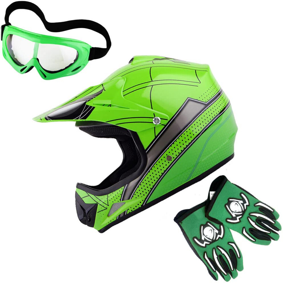 WOW Youth Kids Motocross Helmet BMX MX ATV Dirt Bike Helmet Spider gre