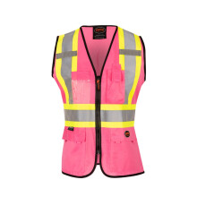 Pioneer sikkerhedsvest til kvinder med lommer - Hi-Vis klasse 1 reflekterende tape - til konstruktion - Pink
