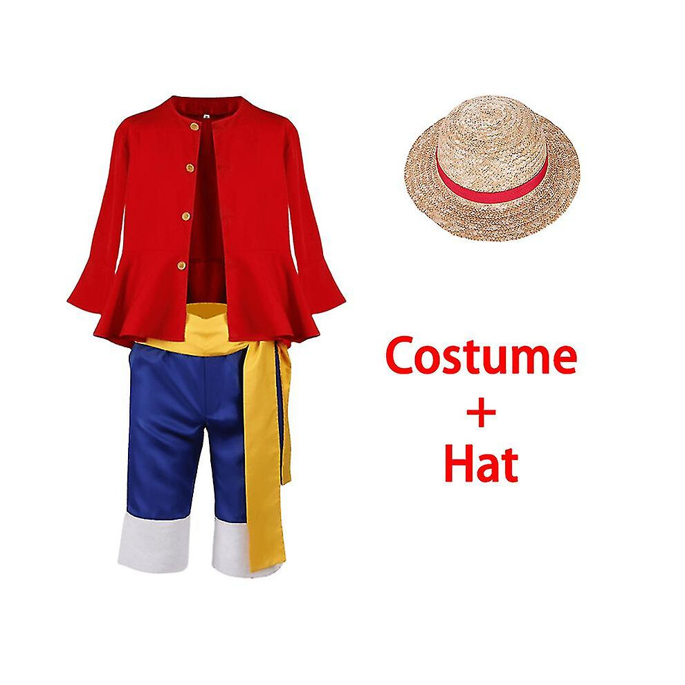 (Costume And Hat, Adult M) Luffy Cosplay Costume Anime Monkey D Luffy Cosplay Uniform Hat Halloween Costume For Men Boys Children Not,Specified