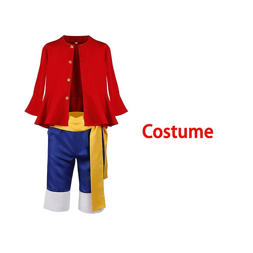 (Costume, Kids 140) Luffy Cosplay Costume Anime Monkey D Luffy Cosplay Uniform Hat Halloween Costume For Men Boys Children Not,Specified