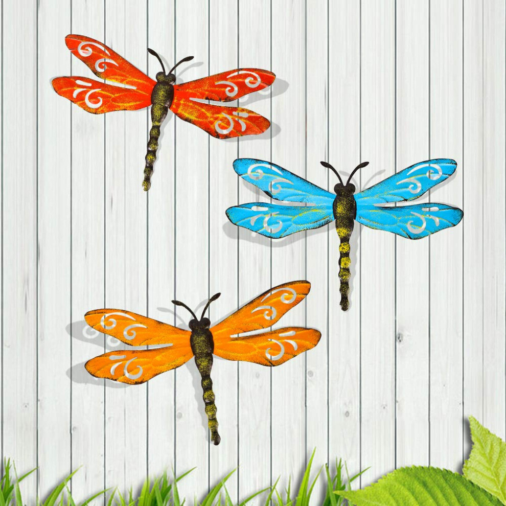 Scwhousi Metal Dragonfly Wall Decor Outdoor Garden Fence Art Hanging D