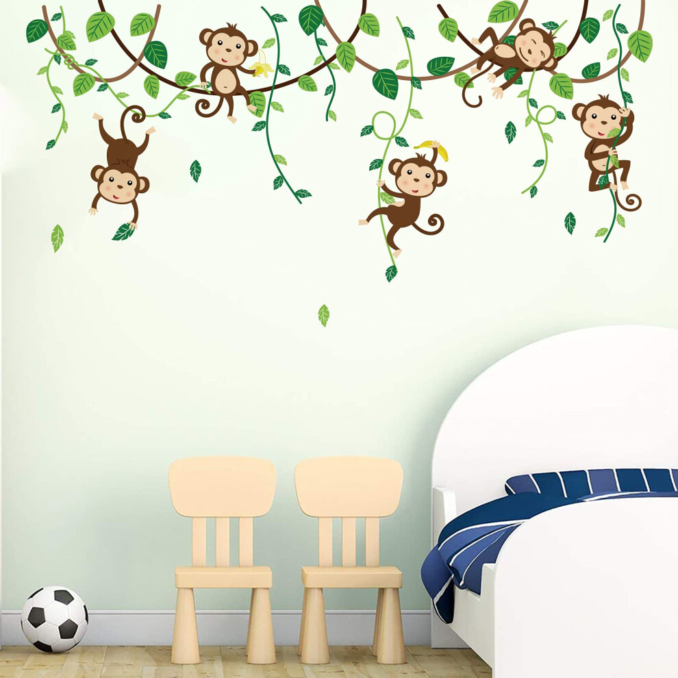 Decalmile Monkey Climbing Tree Wall Decals Jungle Animals Wall Sticker