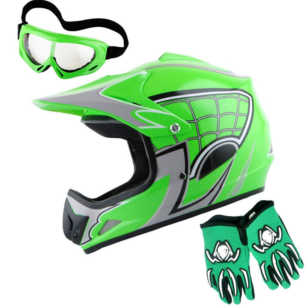 WOW Youth Motocross Helmet BMX MX ATV Dirt Bike Helmet Spider Web gree