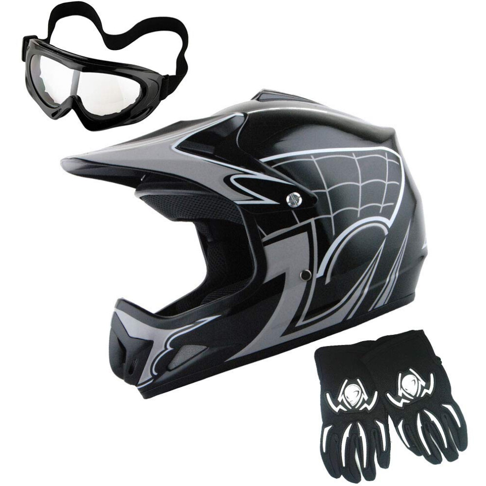 WOW Youth Motocross Helmet BMX MX ATV Dirt Bike Helmet Spider Web Blac