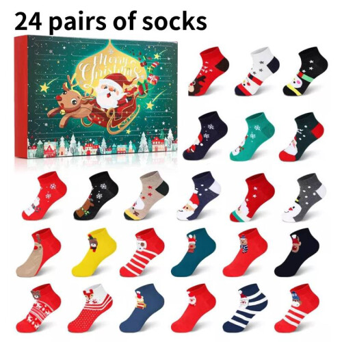 (Socks) 24 Christmas Days Countdown Socks Dwarf Advent Calendar Present Blind Box Gift