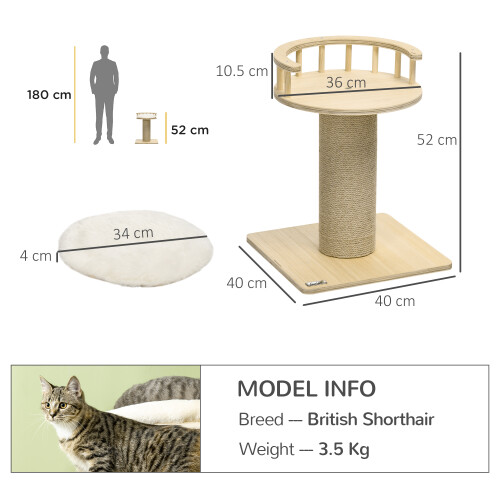 PawHut PawHut 52cm Kitty Activity Centre w/ Bed, Jute Scratching Post 1