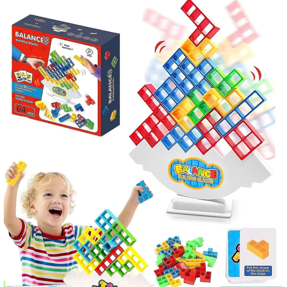 64pcs Tetra Tower Balance Stacking Blocks Game, Board Games For 2 Players   Family Games