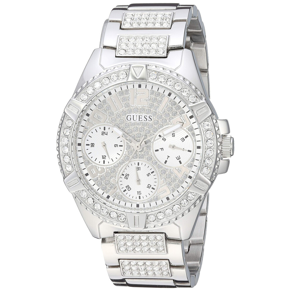 GUESS Stainless Steel Crystal Watch with Day  Date + 24 Hour Military/