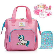 HappyVk- Baby Doll Luiertas met Pop Verschoonmat en Accessoire Set - Handtas voor Meisjes - Eenhoorn Borduursel