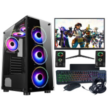 (6 RGB Fans , GTX1650 4GB) Gaming PC Bundle Intel Core i7 16GB Ram 1TB+256GB SSD RTX3060 12GB - 22" Monitor Full setup Light Speakers