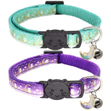 Giecooh Confezione da 2 Collare per Gatti Breakaway con campanelli Regolabili Collare di Sicurezza per Gattini con Luna e Stella per Ragazzi e Ra