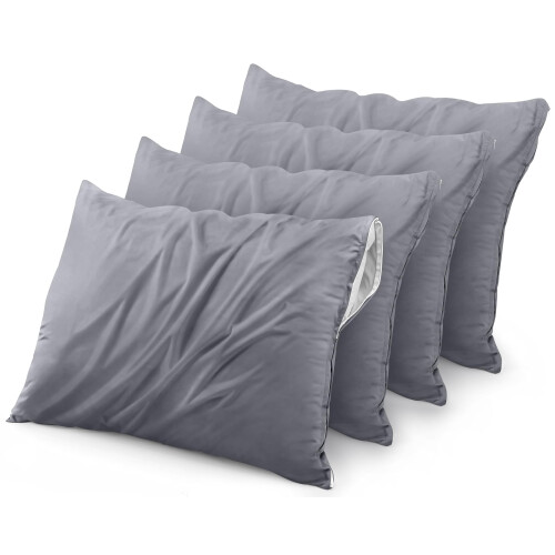 Utopia Bedding 4 Pack Fodere Impermeabili per Cuscini con Zip Queen Size (Grigio)