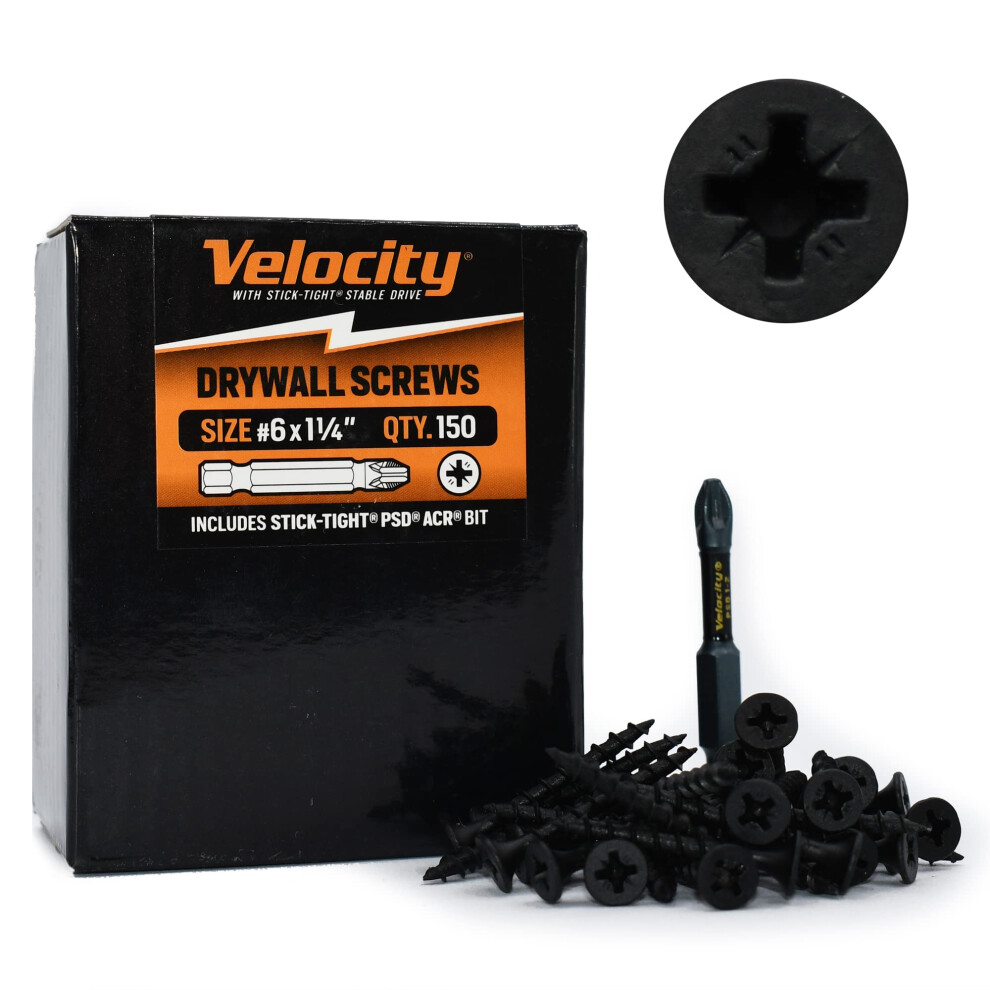 Velocity Drywall Screws and Drive Bit Pack - Drywall Screw Set with Bl