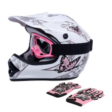 TCT-MOTORPARTS DOT Ungdom Barn Flickor Motocross ATV Fyrhjuling Hjlmar Offroad Street Dirt Bike Go-Kart BMX MX Helansiktshjlm Rosa Butterfly Sa