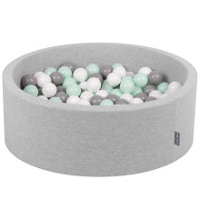 KiddyMoon tør rund boldbassin 7 cm lysegrå: hvid-grå-mint 90x30 cm/200 bolde skumbassin legetøj