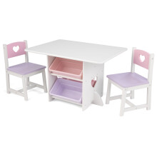 KidKraft Wooden Heart Table & Chair Set with 4 Storage Bins Children