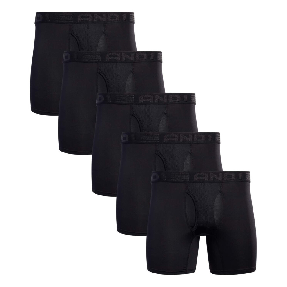 AND1 Men's Underwear - 5 Pack Performance Compression Boxer Briefs wit