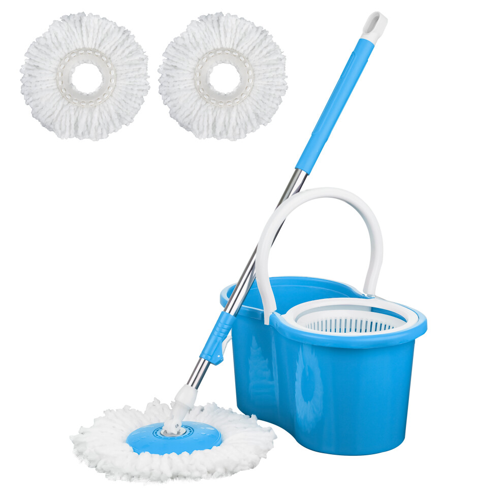(Blue) 360 Degree Spinning Mop Bucket Home Cleaner Cleaning With 2 Microfiber Mop Heads