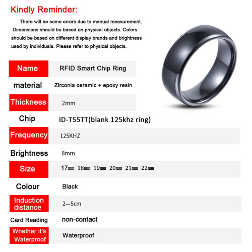 HECERE T5577 or UID chip RFID Black Ceramics Smart Finger rewrite Ring 2