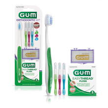 GUM Ortodontická sada - Ortodontická zubní kartáček, 3 Proxabrush velikosti, EasyThread nit a máta vosk