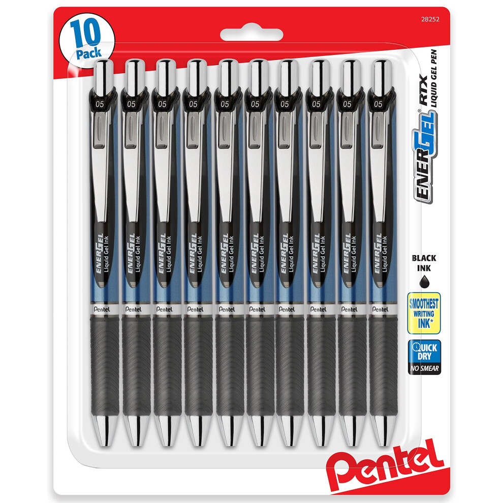 Pentel Energel 0.5 mm Black Needle Tip Pens 10 Pack Rtx Retractable Li