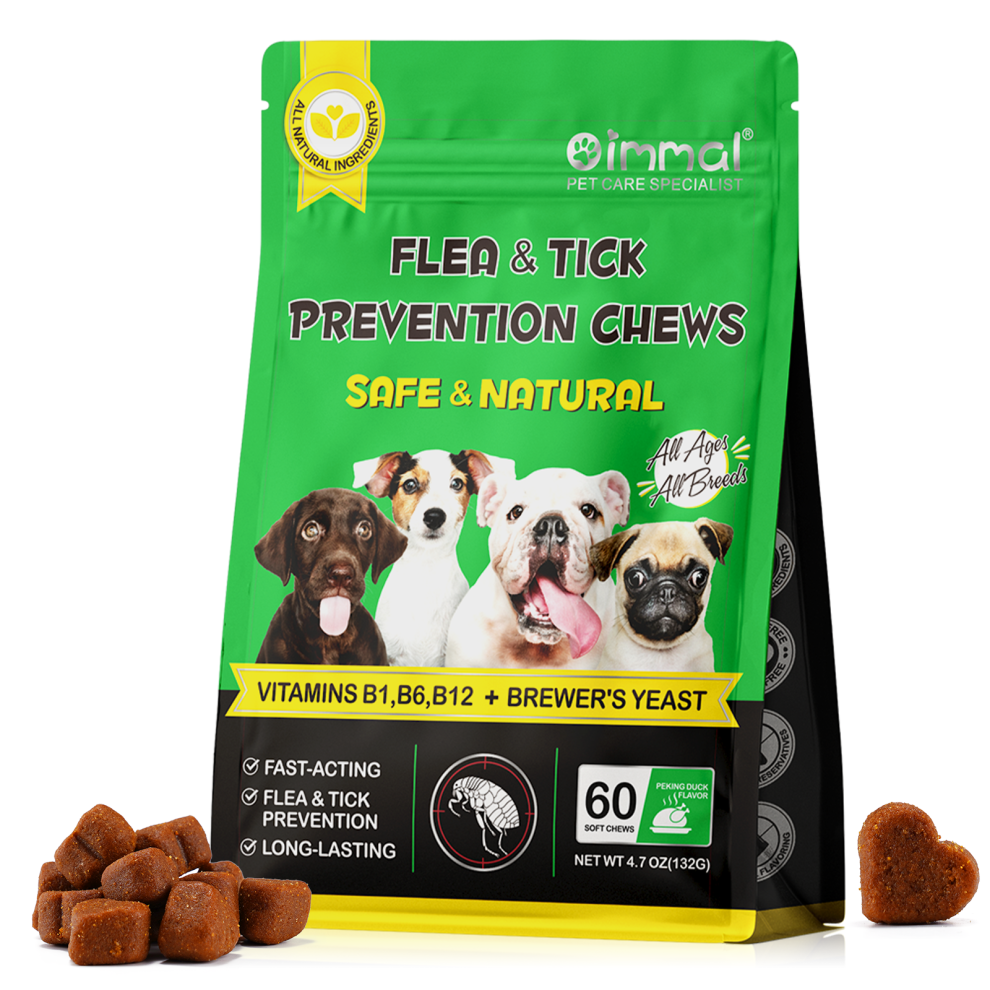 Oimmal (60 Treats) Flea And Tick Soft Chews Treats For Dogs Natural Ingredients Daily Treatment