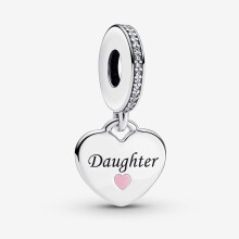 (Pandora pink heart daughter dangle charm) 925 Sterling silver charm fits in pandora bracelet
