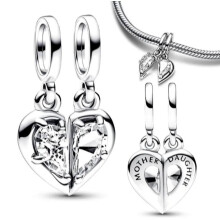(Sparkling mother daughter double dnagle) 925 Sterling silver charm fits in pandora bracelet