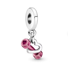 (Dumbell and heart enamel dangle charm ) 925 Sterling silver charm fits in pandora bracelet