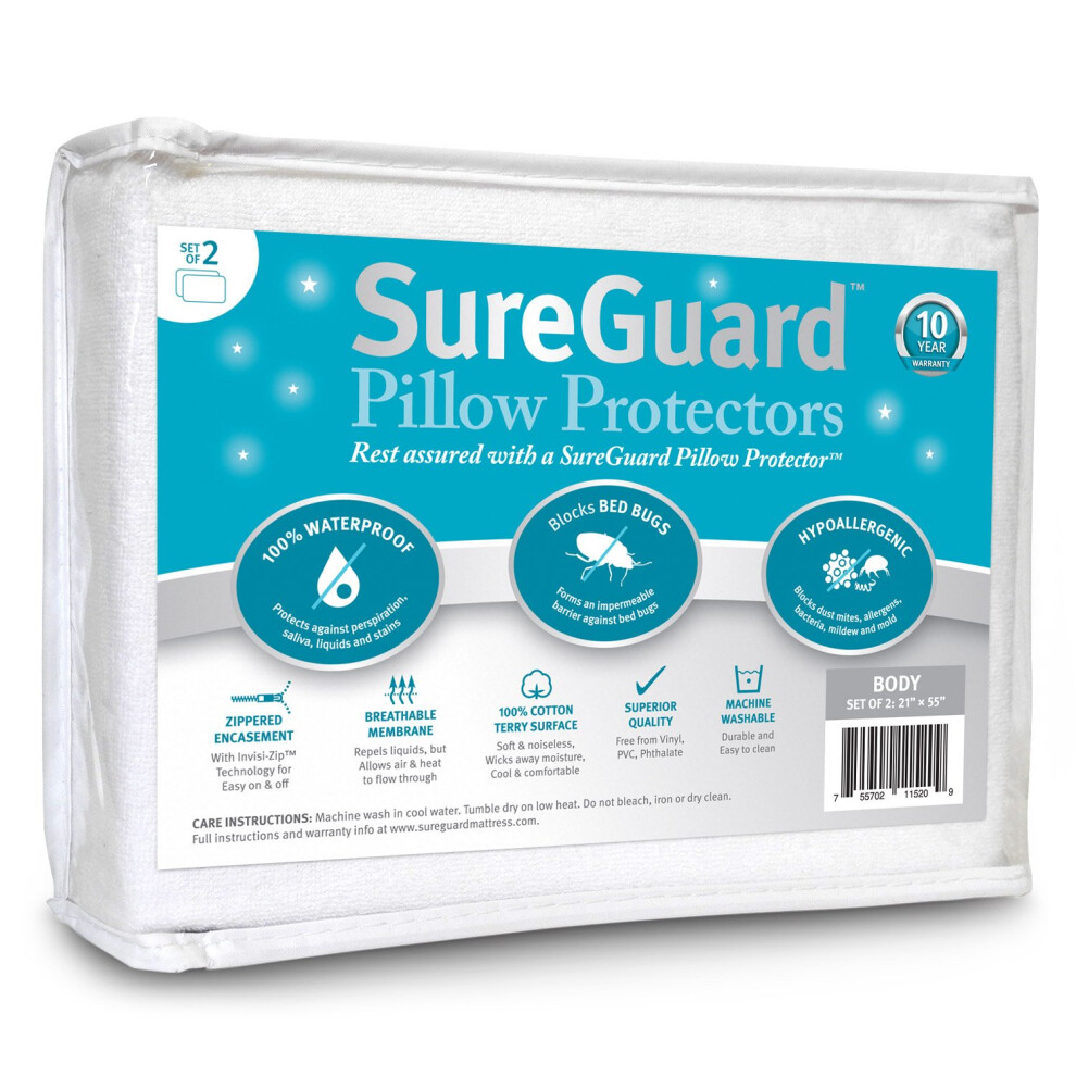 Set Di 2 Protezioni Per Cuscini Sureguard Per Il Corpo - Letto 100% Impermeabile