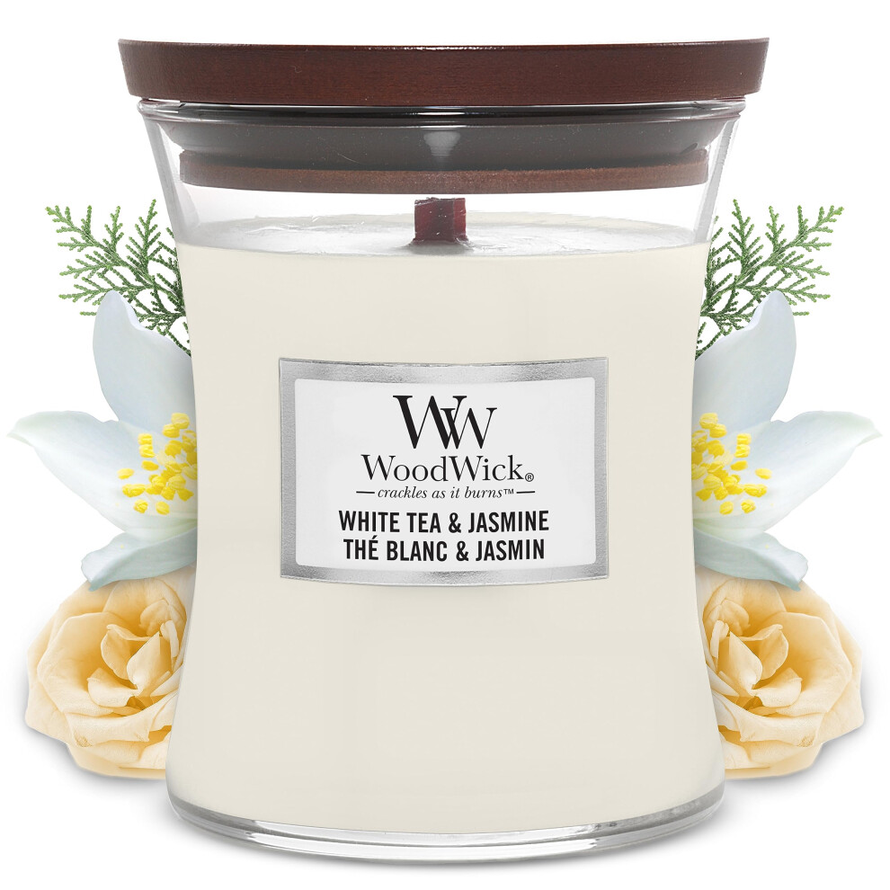 Woodwick Medium Hourglass Scented candle  White Tea and Jasmine  with