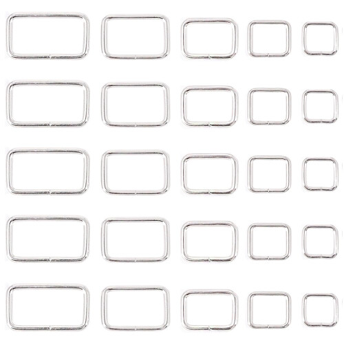 Swpeet 50 Pcs Sliver Assorted Metal Rectangle Ring  Webbing Belts Buck