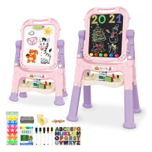 Mojitodon Kunst-Staffelei fr Kinder, verstellbar, stehend, drehbar, doppelseitige Staffelei mit Malzubehr fr Kleinkinder, Jungen und Mdchen, Rosa
