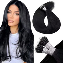 LaaVoo Nano Bead Extensions de cheveux cheveux humains noir Nano anneau Extensions de cheveux noir de jais Nano Extensions de cheveux cheveux hum