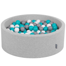 KiddyMoon tør rund boldbassin 7 cm lysegrå: grå-hvid-turkis 90x30 cm/200 bolde skumbassin legetøj