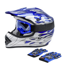 TCT-MOTORPARTS DOT Jeugd Kinderen Motocross ATV Vierwieler Rijden Racehelmen Offroad Straat Crossmotor Go-Kart BMX MX Integraalhelm Blauw Vlam Samll