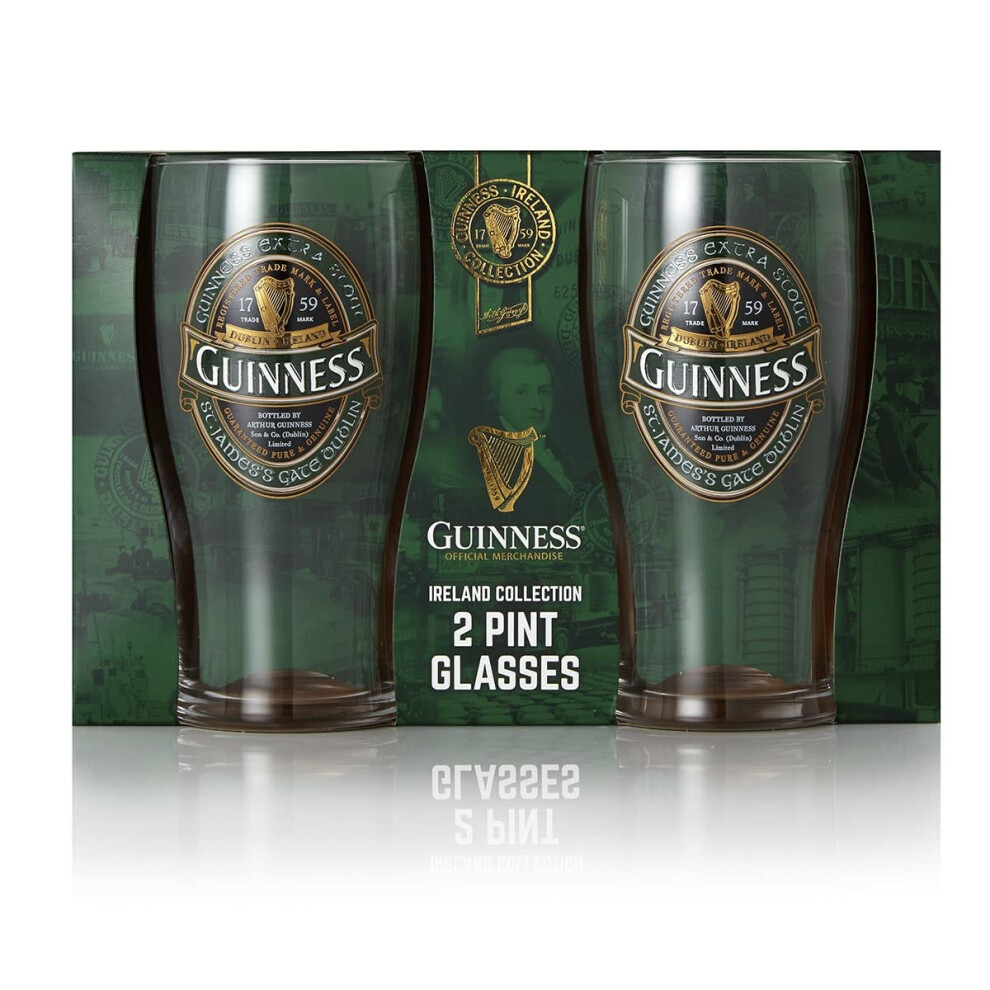 Guinness Stout Beer Glass Ireland Collection Twin Pack Official Green