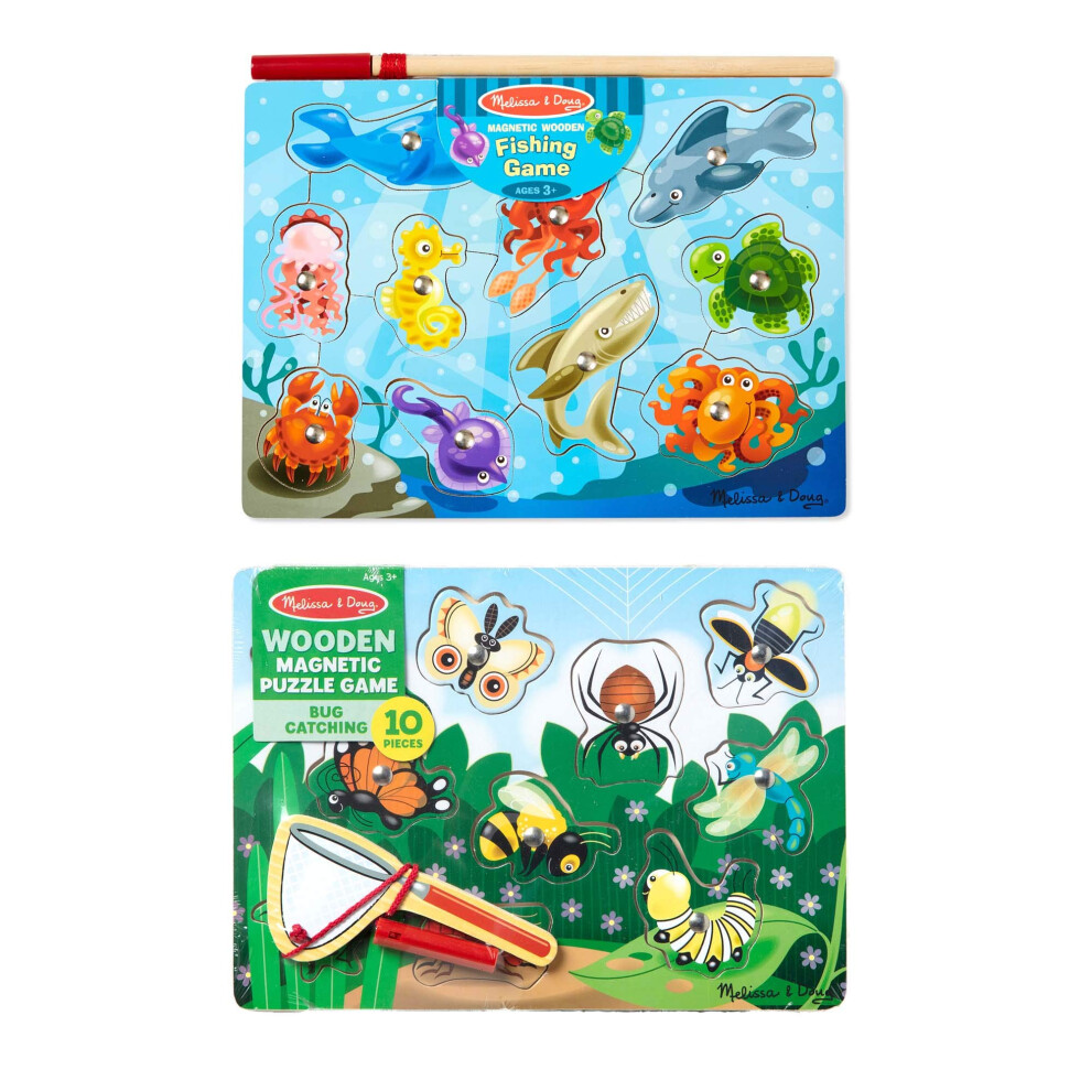 Melissa & Doug Magnetic Wooden Puzzle Game Set: Fishing and Bug Catchi