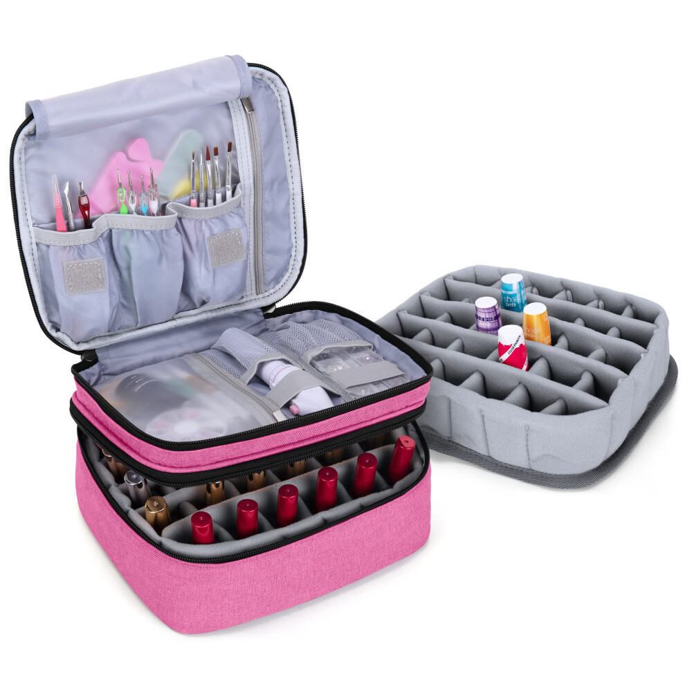 Luxja Pink Nail Polish Carrying Case - Holds 30 Bottles (15Ml - 0.5 Fl.oz) Double-Layer Organizer For Nail Polish And Manicure Set (Bag Only)