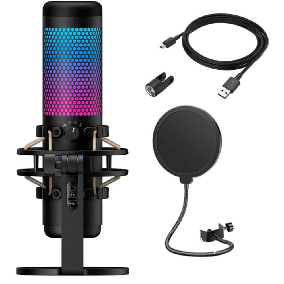 HyperX Newest QuadCast S - RGB USB Condenser Microphone for PC  PS4  M