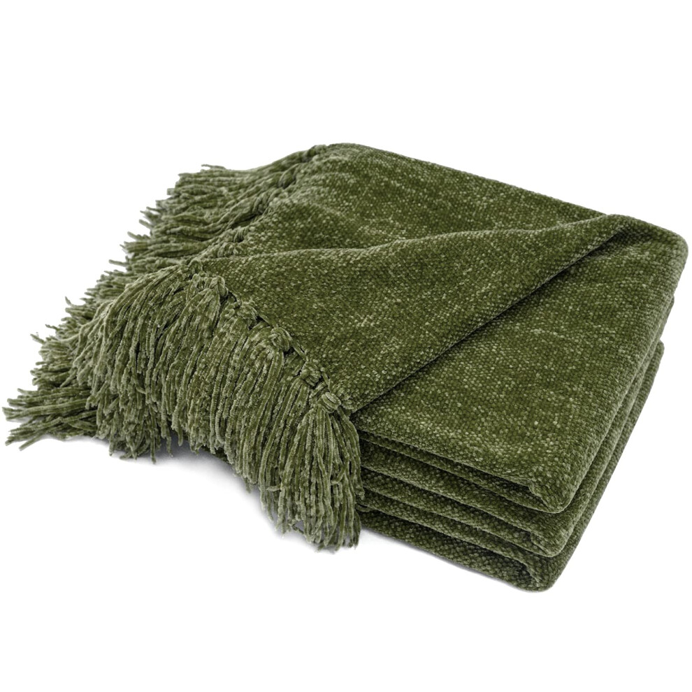 RECYCO Throw Blanket Soft Cozy Chenille Throw Blanket with Fringe Tass