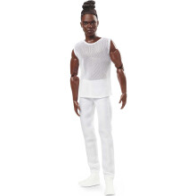 Barbie Signature Looks Ken Puppe (Brünett mit Zöpfen & Dutt) Voll bewegliche Modepuppe in Weiß