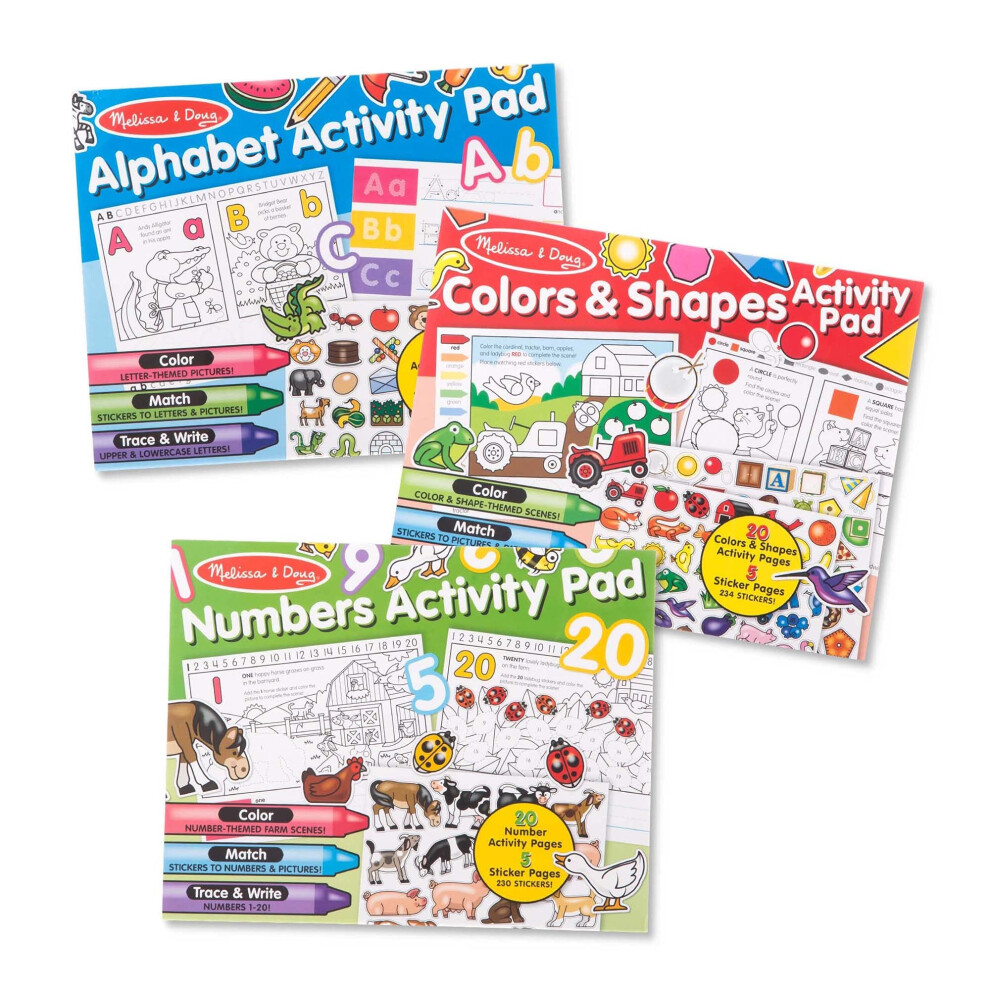 Melissa & Doug Activity Pad Bundle - Alphabet  Colors & Shapes & Numbe