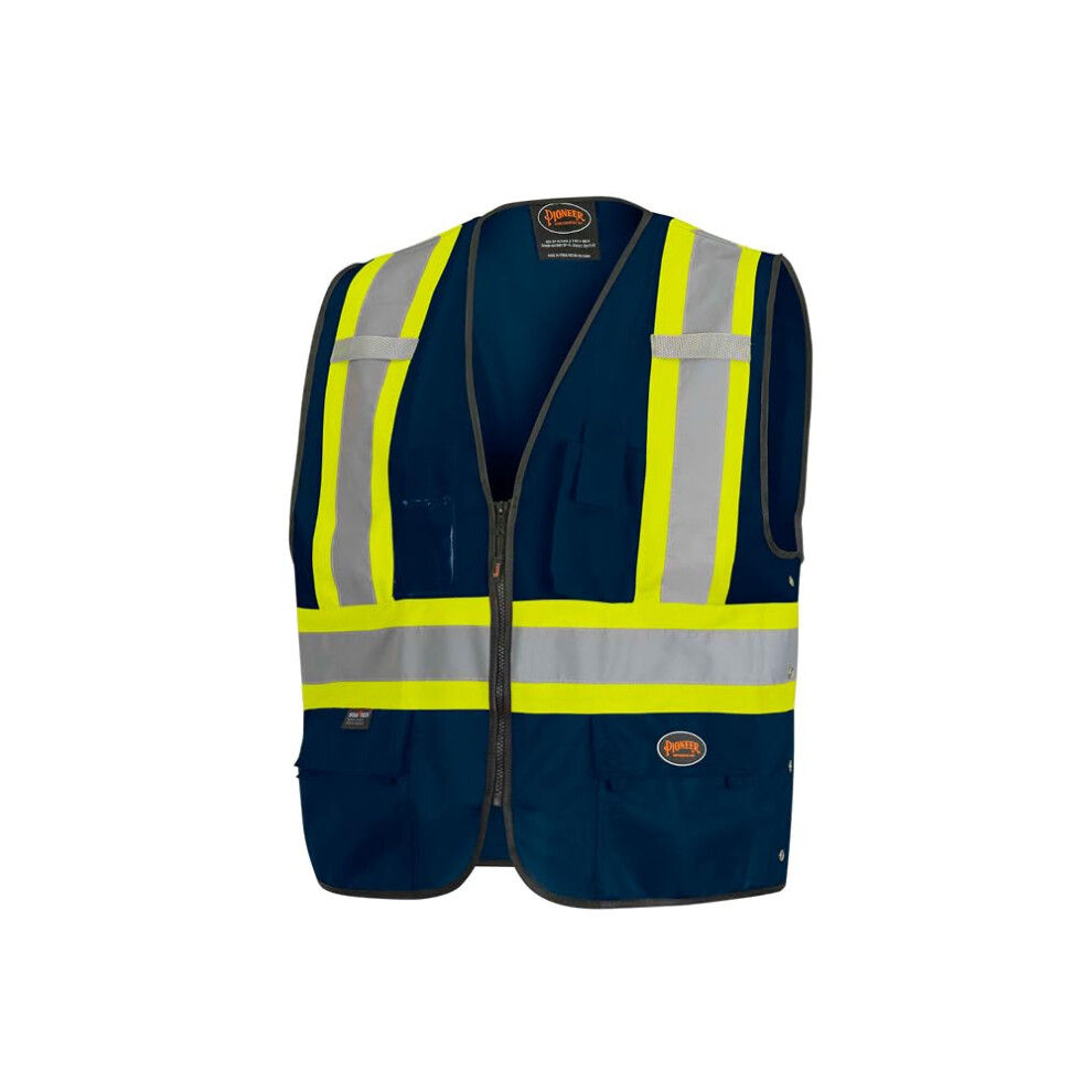 Pioneer Safety Vest for Men - Hi Vis Reflective Solid Neon  8 Pockets