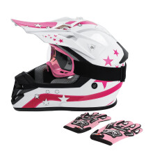 TCT-MOTORPARTS DOT Vierwieler Meisjes Rijhelm Jeugd Kinderen Motocross ATV Helmen Offroad Straat Crossmotor Go-Kart BMX MX Integraalhelm Roze Ster Gr